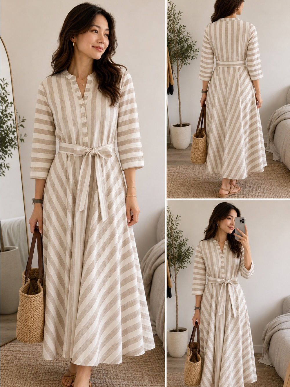 Dainty Jewels tan and white linen stripe dress! NWT